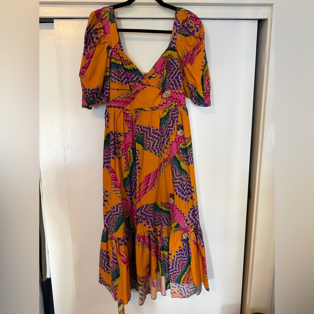 Farm Rio Macaw Puff-Sleeve Midi Dress